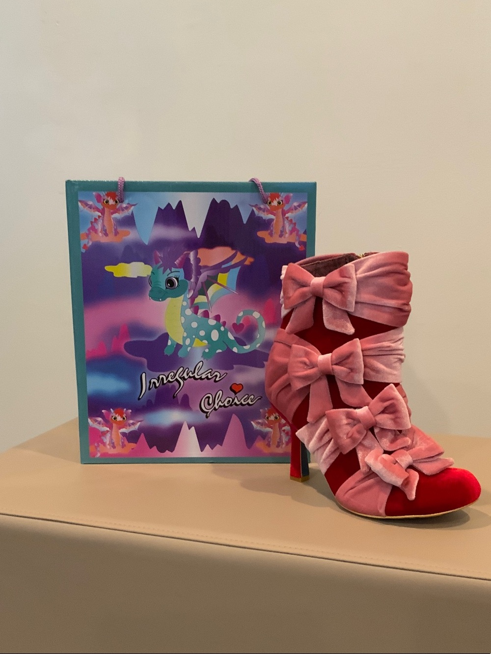 Irregular Choice Pink Velvet Bow Stiletto Bootie - Unwrap Me
